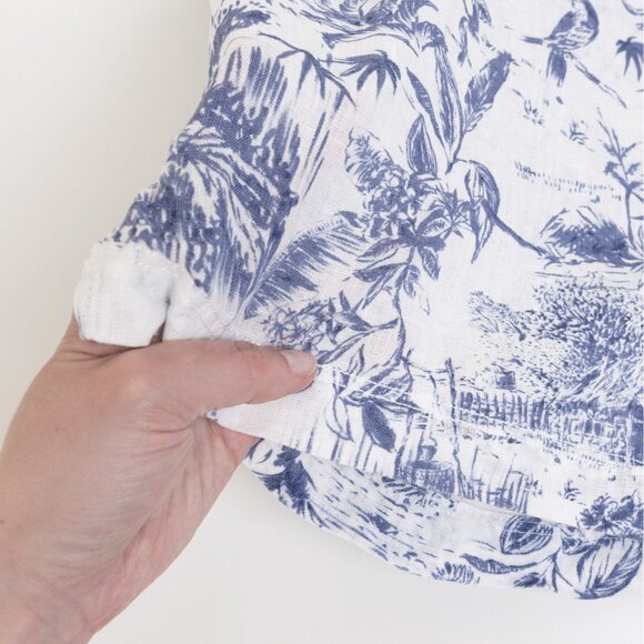Joie Shirt Linen Short Sleeve Button Up Blue White Tropical Print - Picture 12 of 13